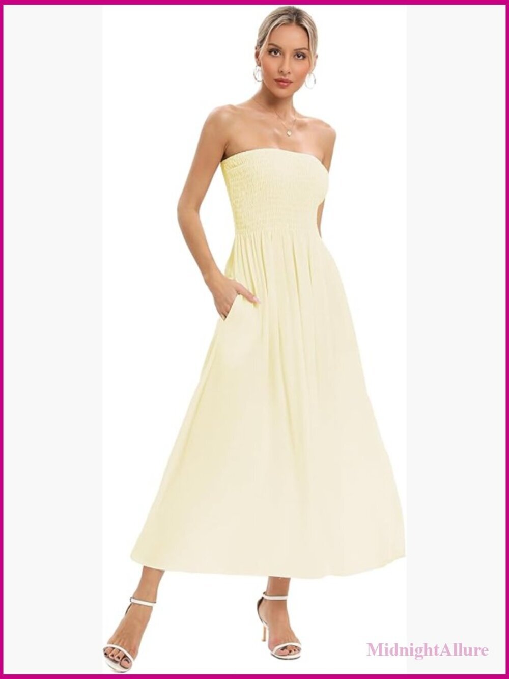 Strapless Maxi Dress Flowy Swing Sundress Sleeveless Boho Beach Dress with